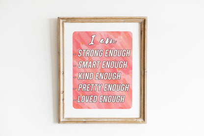 Pink Motivational I Am Art, Wall Art, Inspirational, Positive Art Print, Law of Attraction