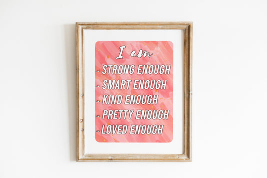 Pink Motivational I Am Art, Wall Art, Inspirational, Positive Art Print, Law of Attraction