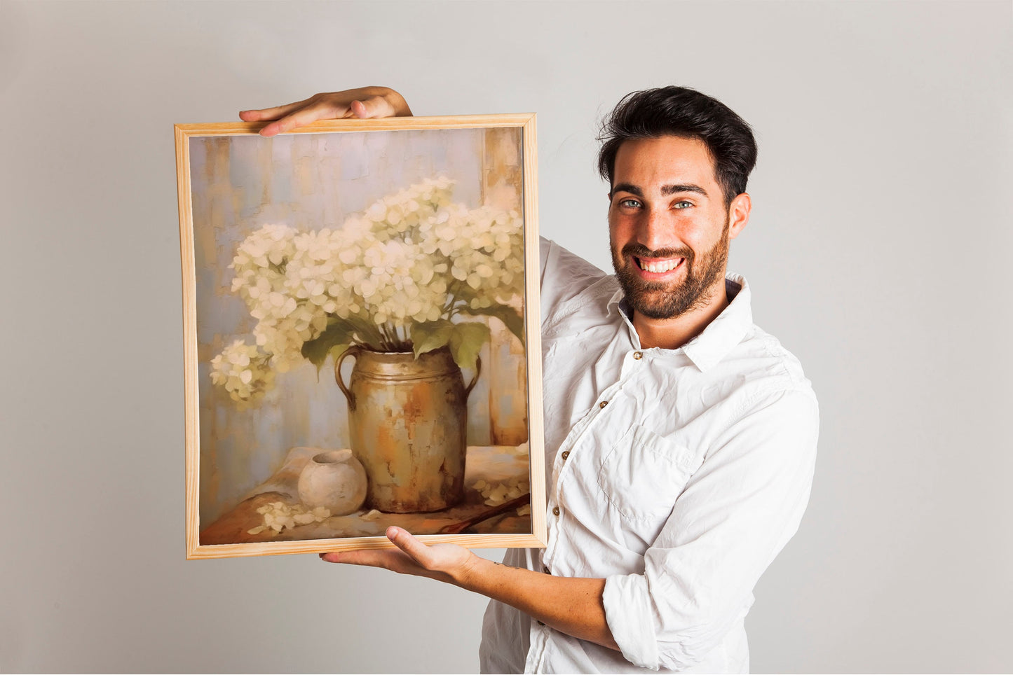 Hydrangea Flowers In Vase Oil Painting Illustration Art Print