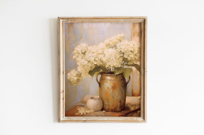 Hydrangea Flowers In Vase Oil Painting Illustration Art Print