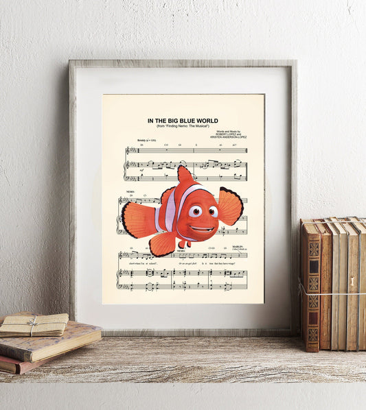 Finding Nemo Marlin In The Big Blue World Sheet Music Wall Art — Disney Gift for Music Lovers