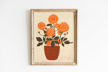 Marigold Flowers In Vase Painting Illustration Art Print, Mexican Flower Art