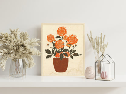 Marigold Flowers In Vase Painting Illustration Art Print, Mexican Flower Art