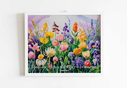 Watercolor Flowers, Floral Bible Verse, Wildflower, Religious Flower Garden Art Print