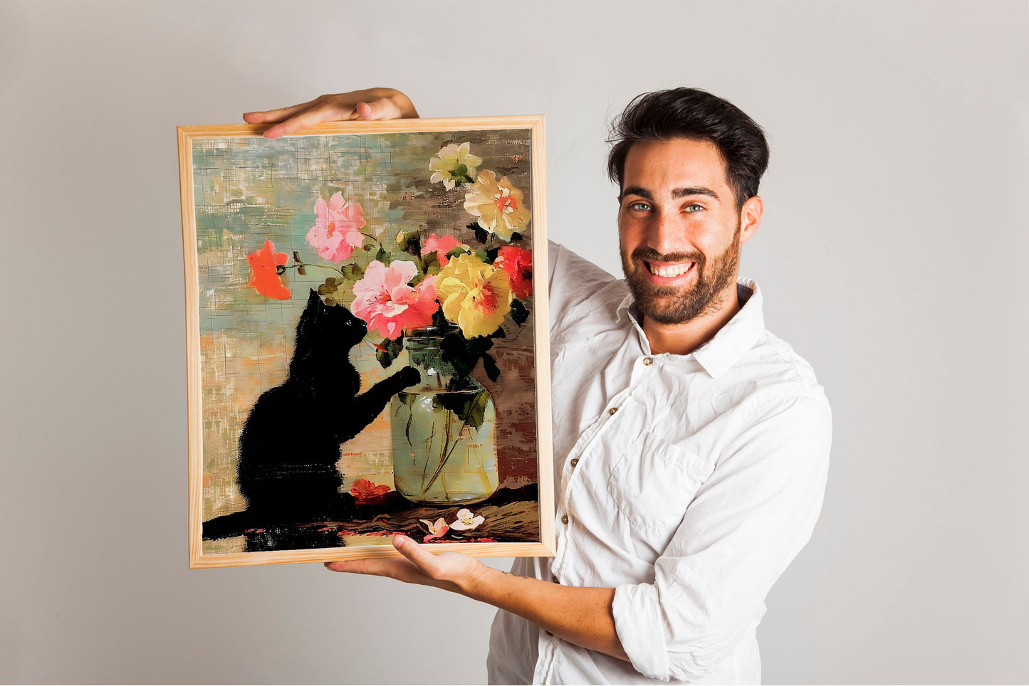Cat With Flower Bouquet Art Print