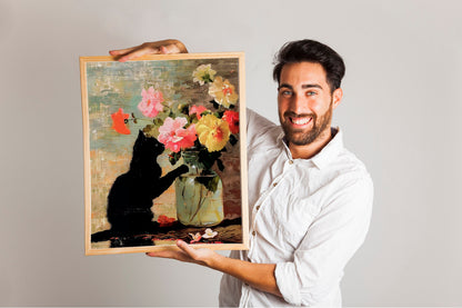 Cat With Flower Bouquet Art Print