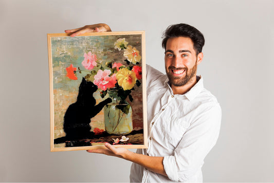 Cat With Flower Bouquet Art Print