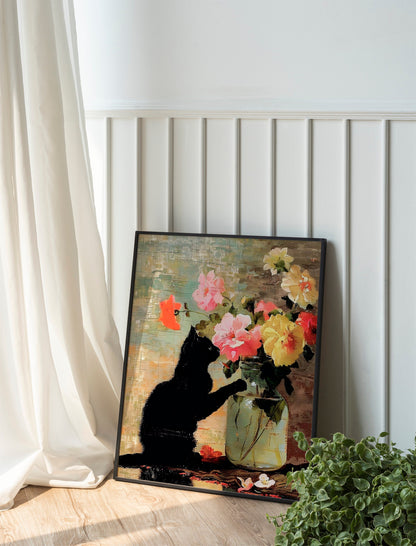 Cat With Flower Bouquet Art Print