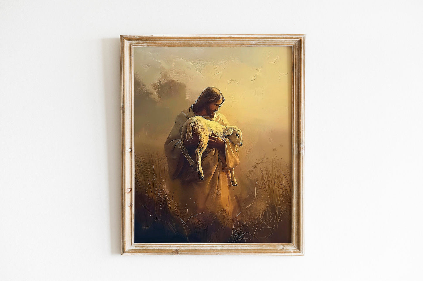 Jesus Holding A Lamb, Easter Christian Boho Art Print, Religious Art