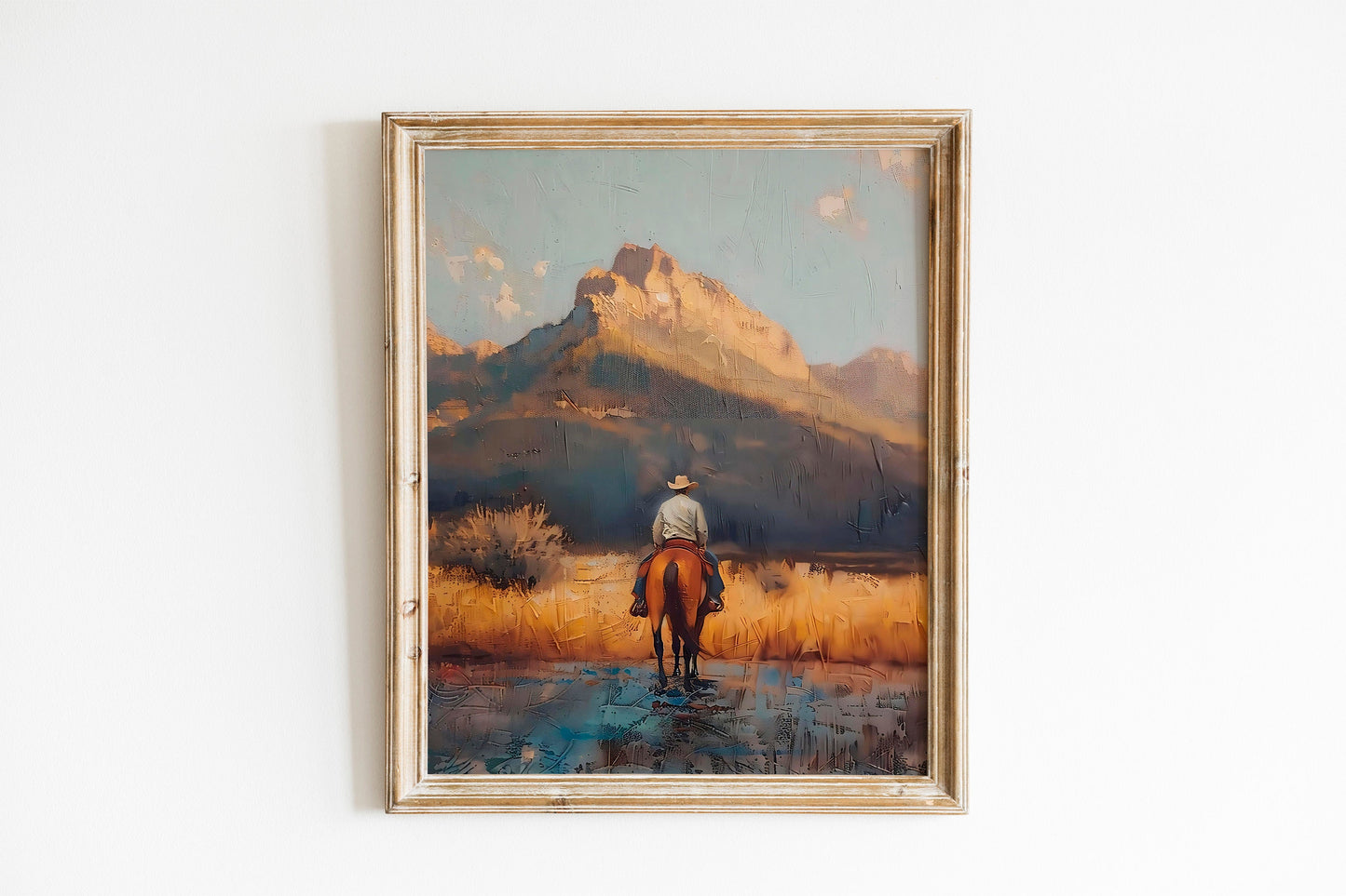 Cowboy Riding Horse In Desert Country Art Print