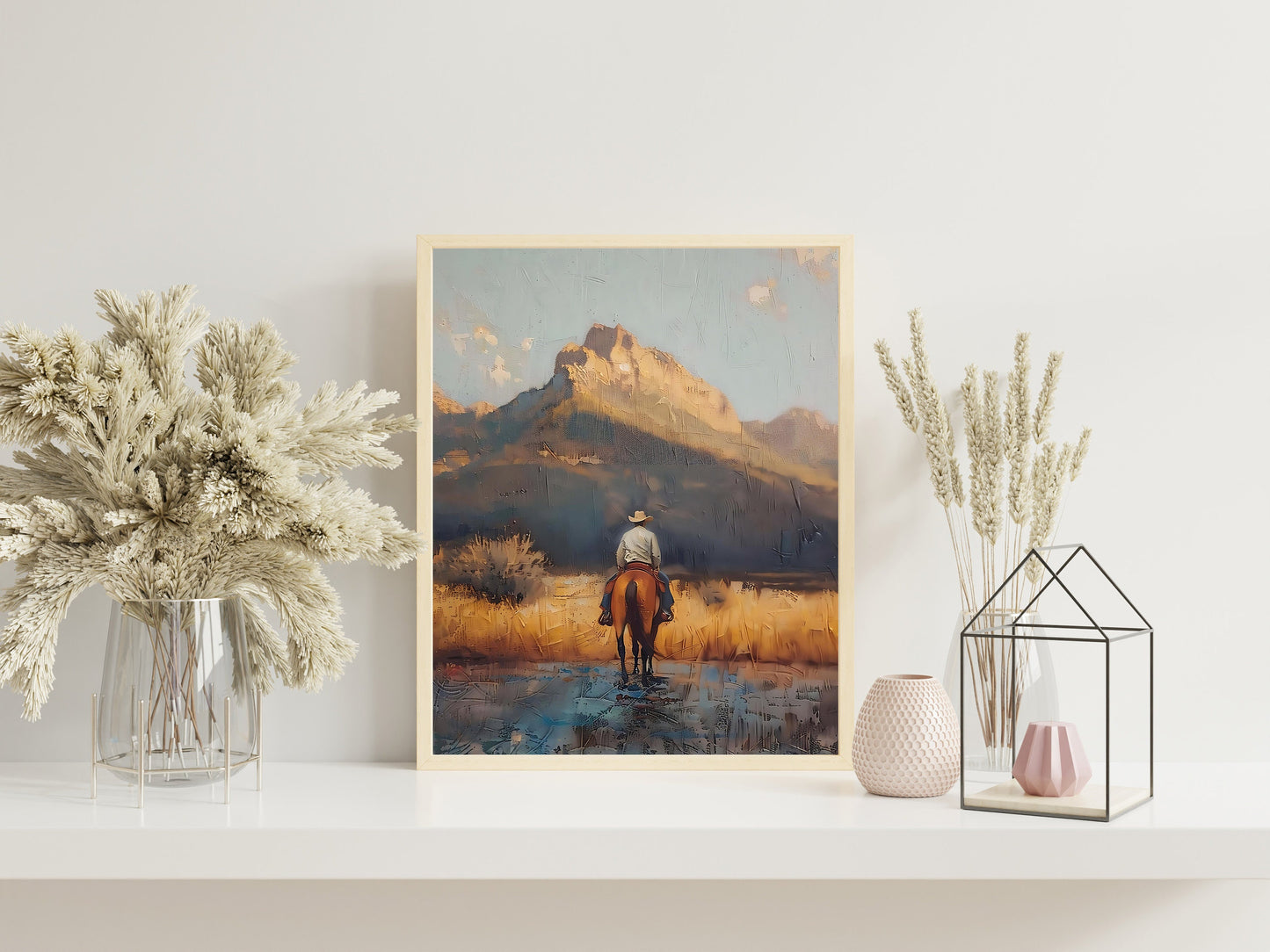 Cowboy Riding Horse In Desert Country Art Print