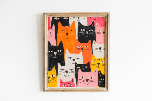 Cat Collage Boho Style Art Print, Cat Lovers Art
