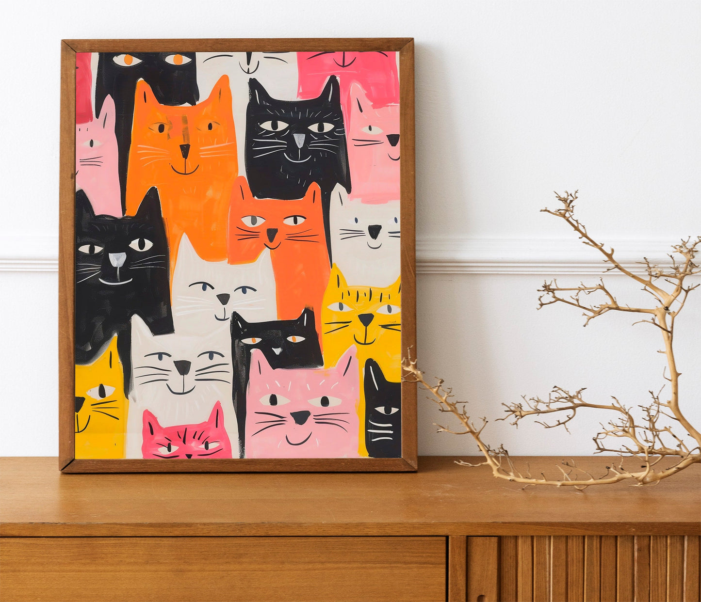 Cat Collage Boho Style Art Print, Cat Lovers Art