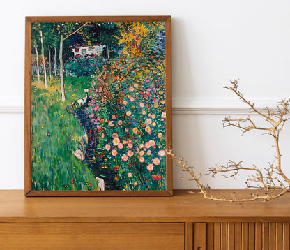 Oil Painting Field Of Flowers Path Simplistic Art Print, Simplistic Art
