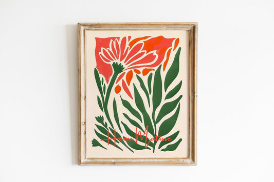 Henri Mattise Colorful Flower And Leaf Boho Art Print