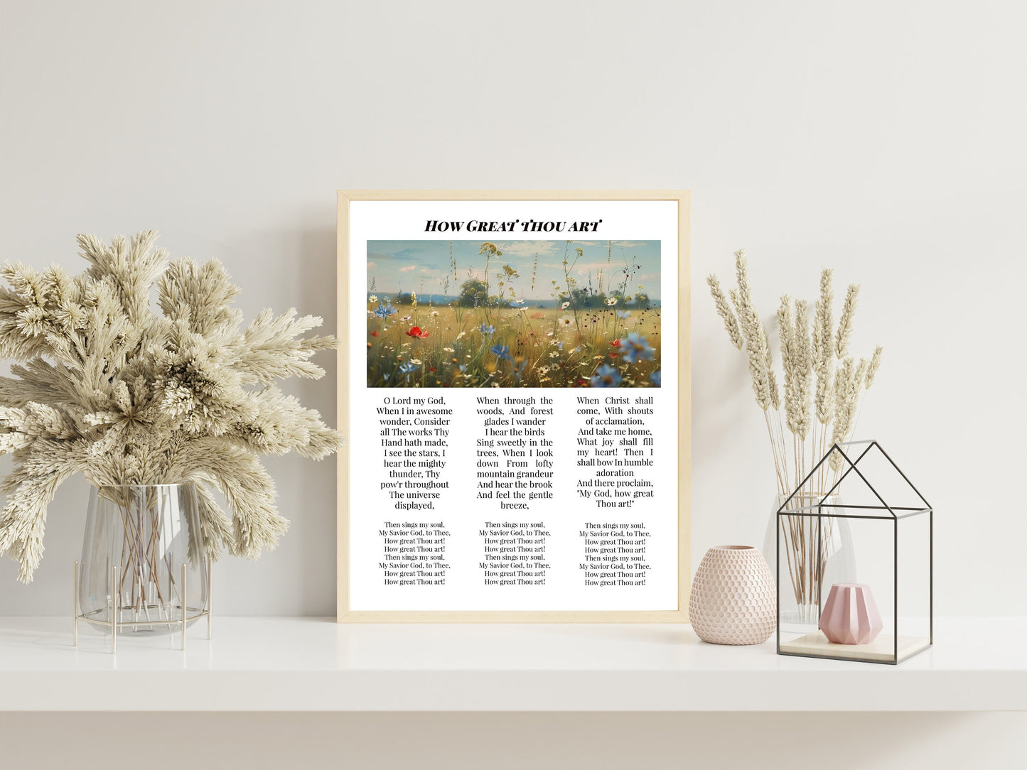 How Great Thou Art Floral Bible Verses, Religious Flower Garden Art Print