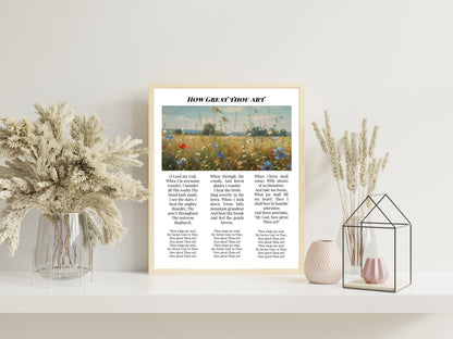How Great Thou Art Floral Bible Verses, Religious Flower Garden Art Print