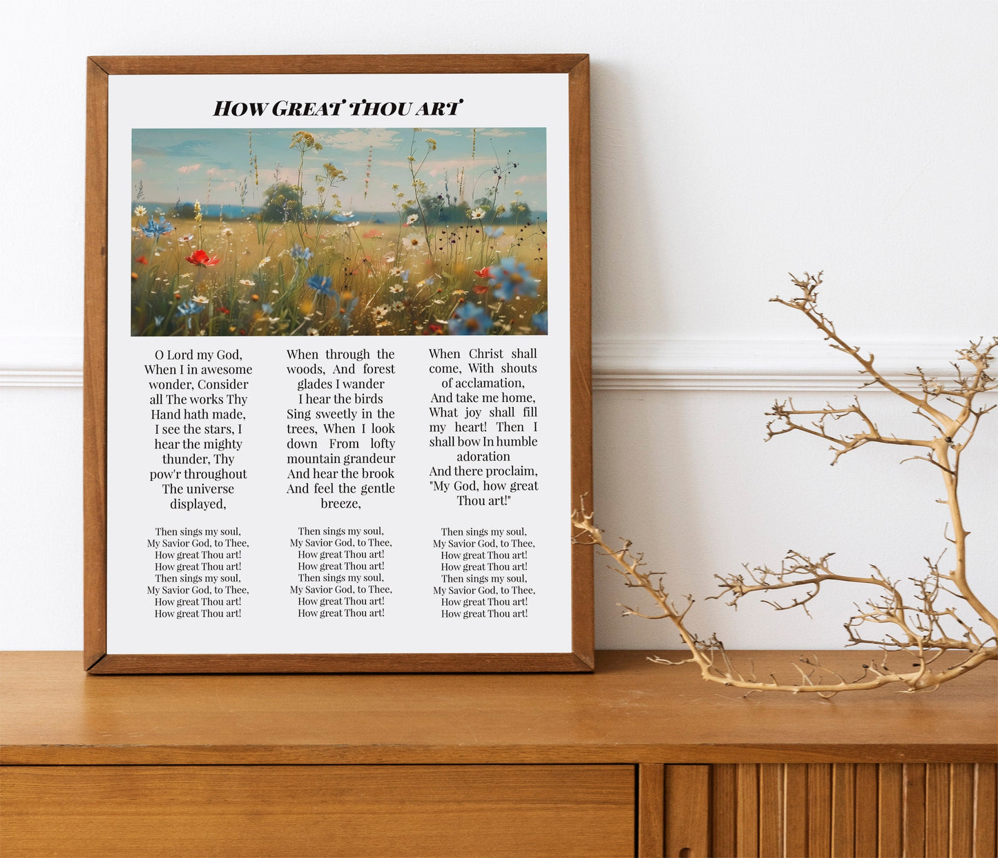 How Great Thou Art Floral Bible Verses, Religious Flower Garden Art Print