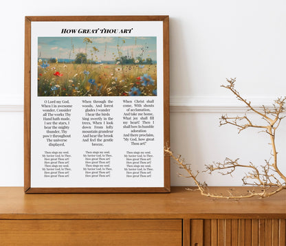 How Great Thou Art Floral Bible Verses, Religious Flower Garden Art Print