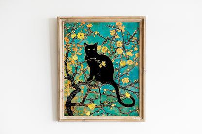 Black Cat In Tree Art Print