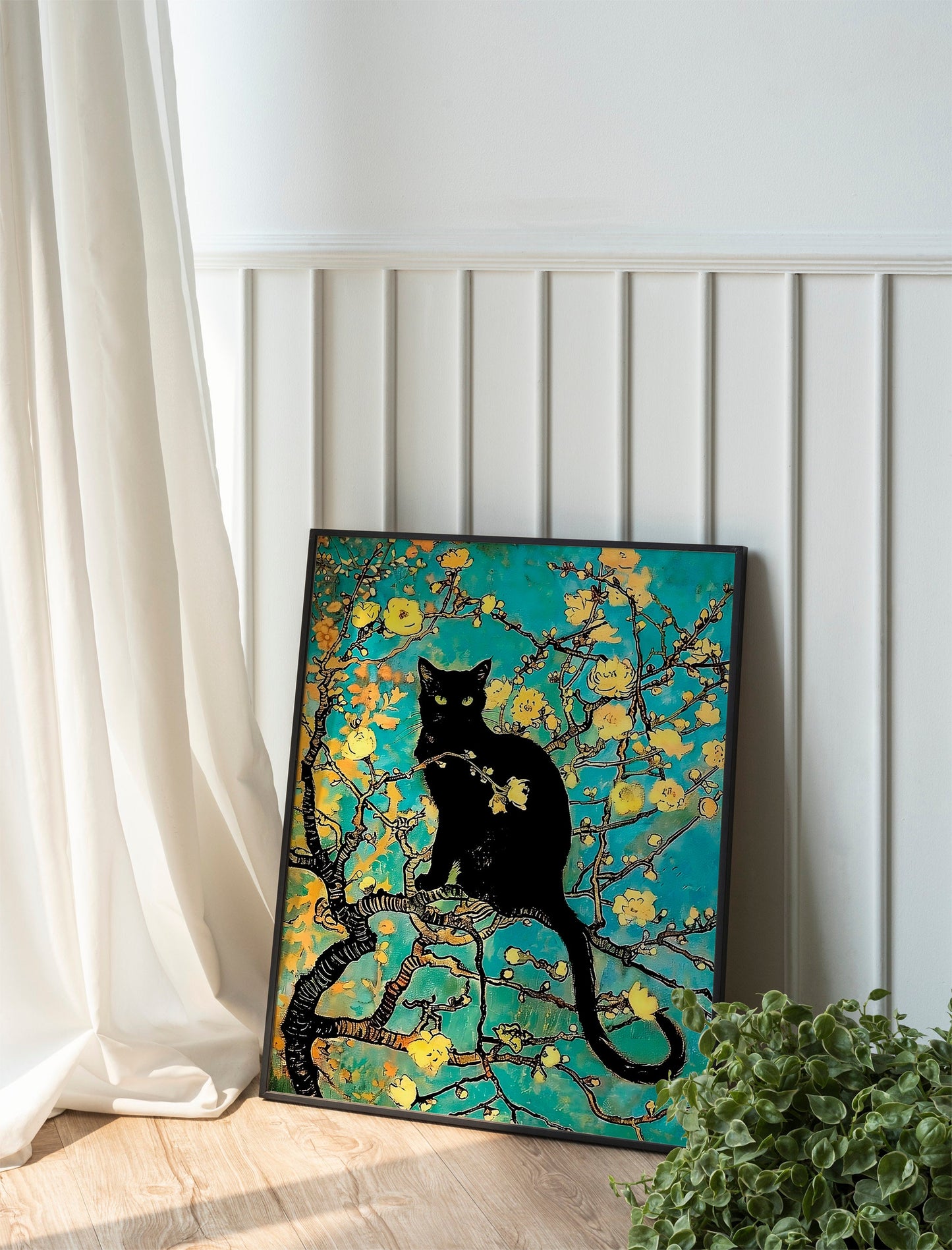 Black Cat In Tree Art Print