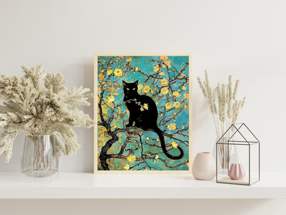 Black Cat In Tree Art Print