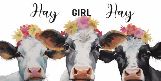 Hay Girl Cow Ranch Canvas - Rustic Farmhouse Wall Art - Cattle Lover Gift