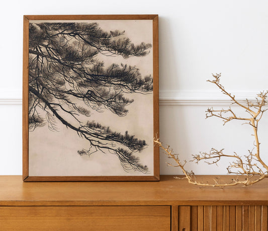Abstract Contemporary Vintage Pine Tree Branch Print, Tree Branches Art Print, Plant Art, Neutral Art, Tree Art, Nature Wall Decor