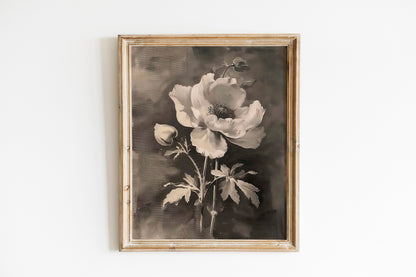Black and White Flowers Painting Illustration Art Print