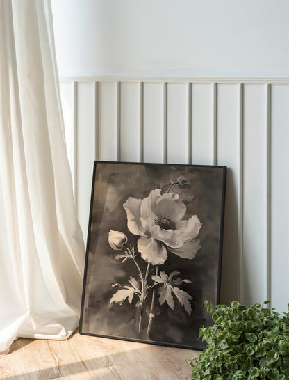 Black and White Flowers Painting Illustration Art Print