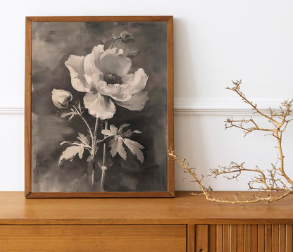 Black and White Flowers Painting Illustration Art Print