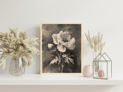 Black and White Flowers Painting Illustration Art Print