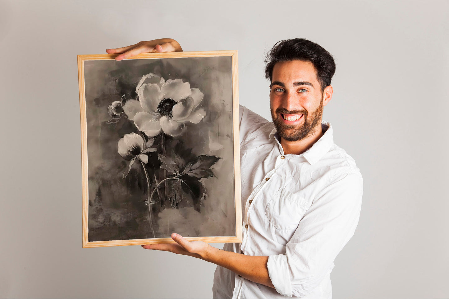 Black and White Flowers Painting Illustration Art Print