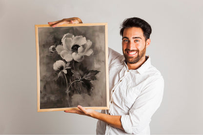 Black and White Flowers Painting Illustration Art Print