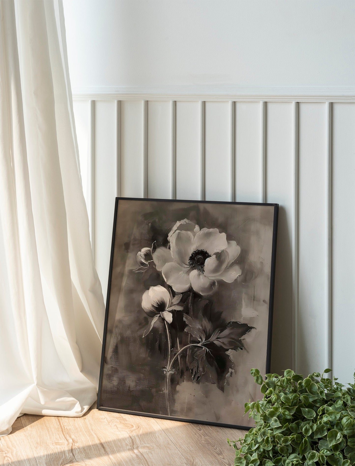 Black and White Flowers Painting Illustration Art Print