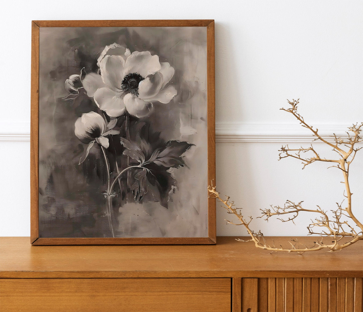 Black and White Flowers Painting Illustration Art Print
