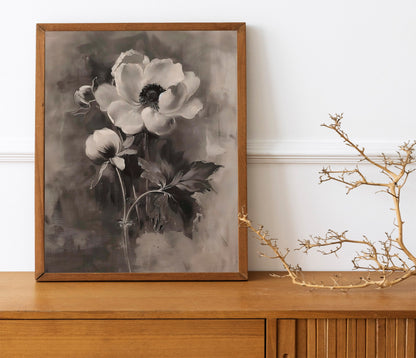 Black and White Flowers Painting Illustration Art Print