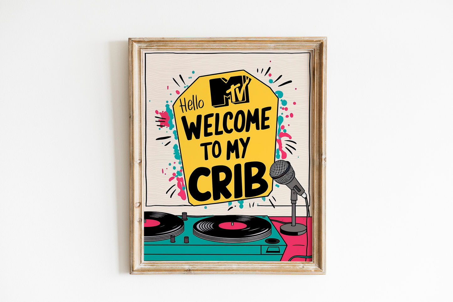 Retro Midcentury MTV Welcome To My Crib Print For Living Room, Guest Art Print