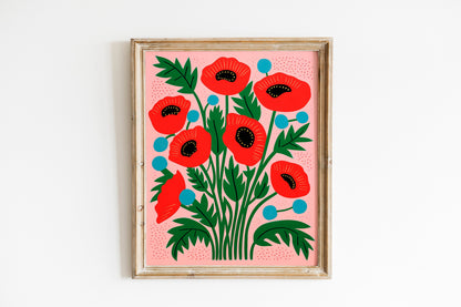 Poppy Colorful Flowers Wall Decor Art Print