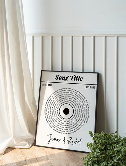 Song Lyric, Names And Date Record Player Print, Lyric Wall Art, Wedding Anniversary, Actual Sheet Music Art Print