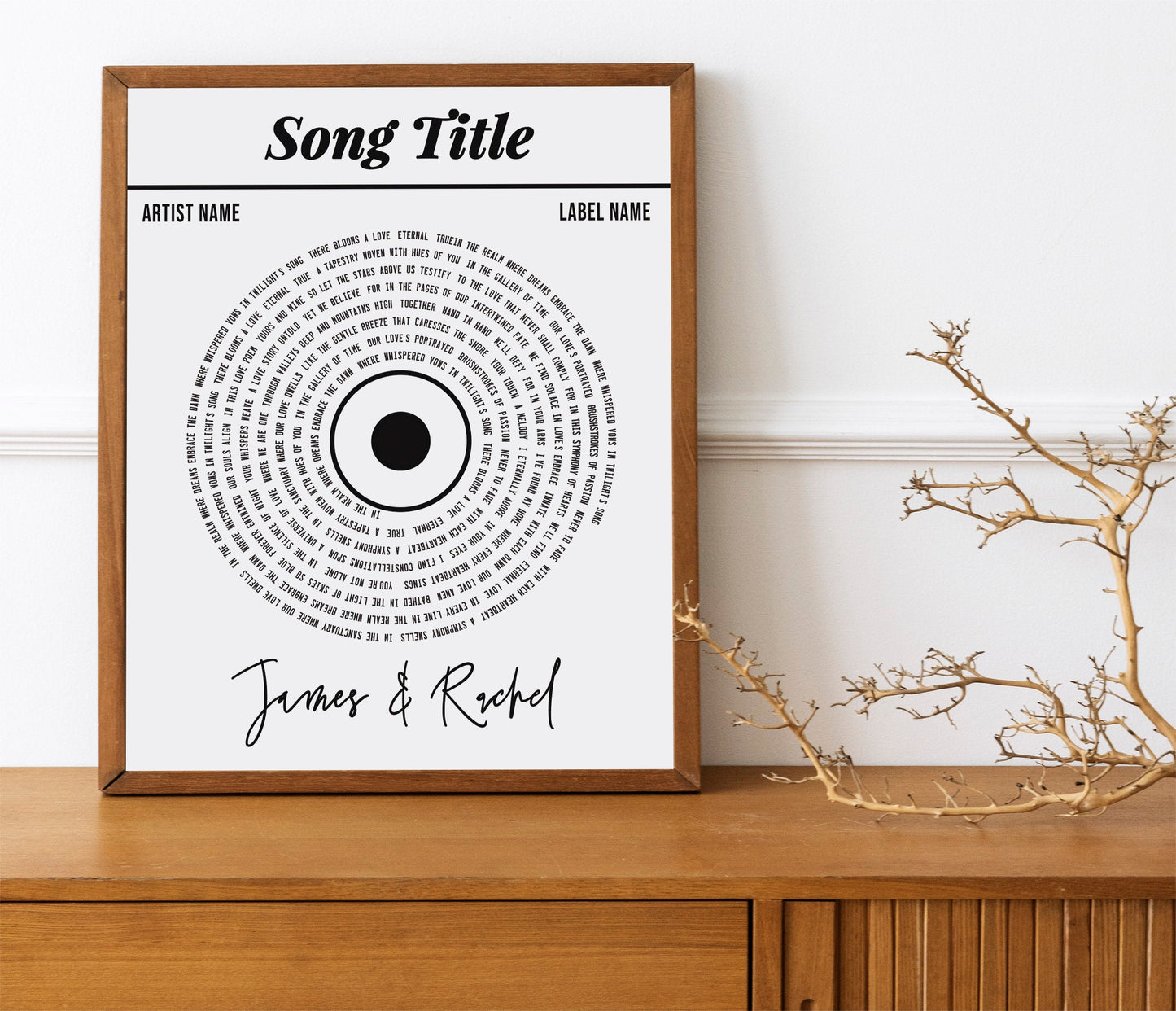 Song Lyric, Names And Date Record Player Print, Lyric Wall Art, Wedding Anniversary, Actual Sheet Music Art Print