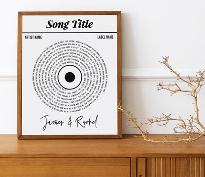Song Lyric, Names And Date Record Player Print, Lyric Wall Art, Wedding Anniversary, Actual Sheet Music Art Print