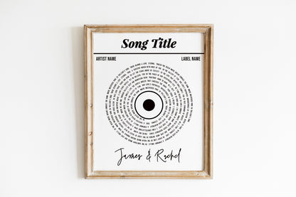 Song Lyric, Names And Date Record Player Print, Lyric Wall Art, Wedding Anniversary, Actual Sheet Music Art Print