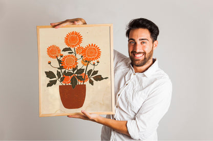 Marigold Flowers In Vase Painting Illustration Art Print, Mexican Flower Art