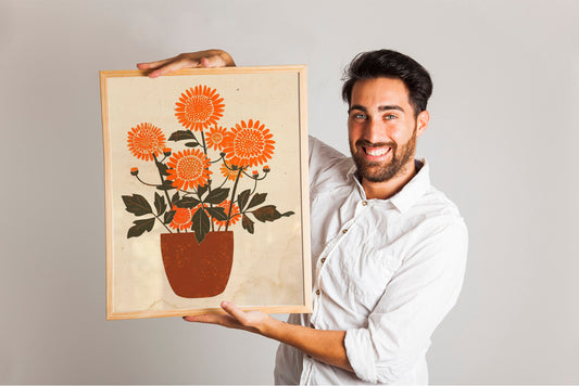 Marigold Flowers In Vase Painting Illustration Art Print, Mexican Flower Art