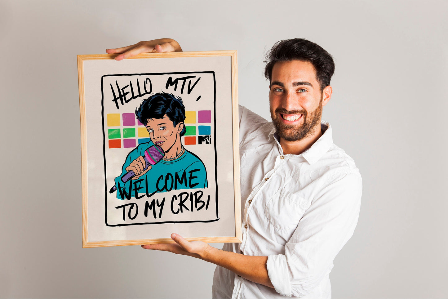 Retro Midcentury MTV Welcome To My Crib Print For Living Room, Guest Art Print