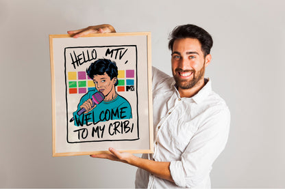 Retro Midcentury MTV Welcome To My Crib Print For Living Room, Guest Art Print