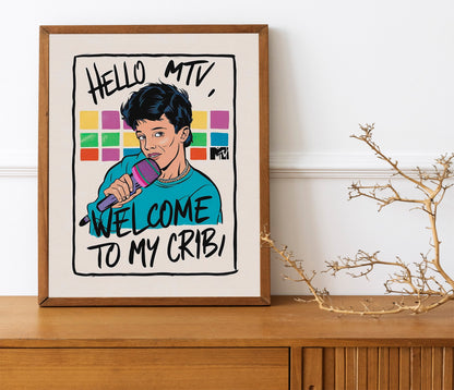 Retro Midcentury MTV Welcome To My Crib Print For Living Room, Guest Art Print