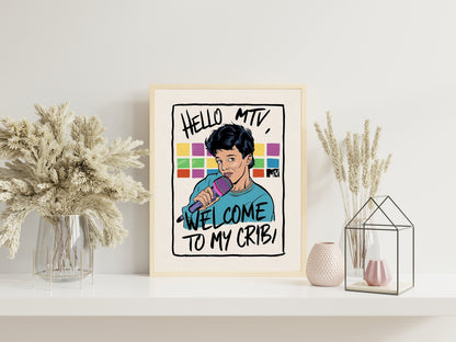 Retro Midcentury MTV Welcome To My Crib Print For Living Room, Guest Art Print