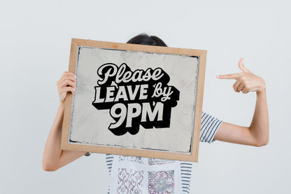 Retro Midcentury Print For Living Room, Please Leave By 9PM Humorous Guest Art Print